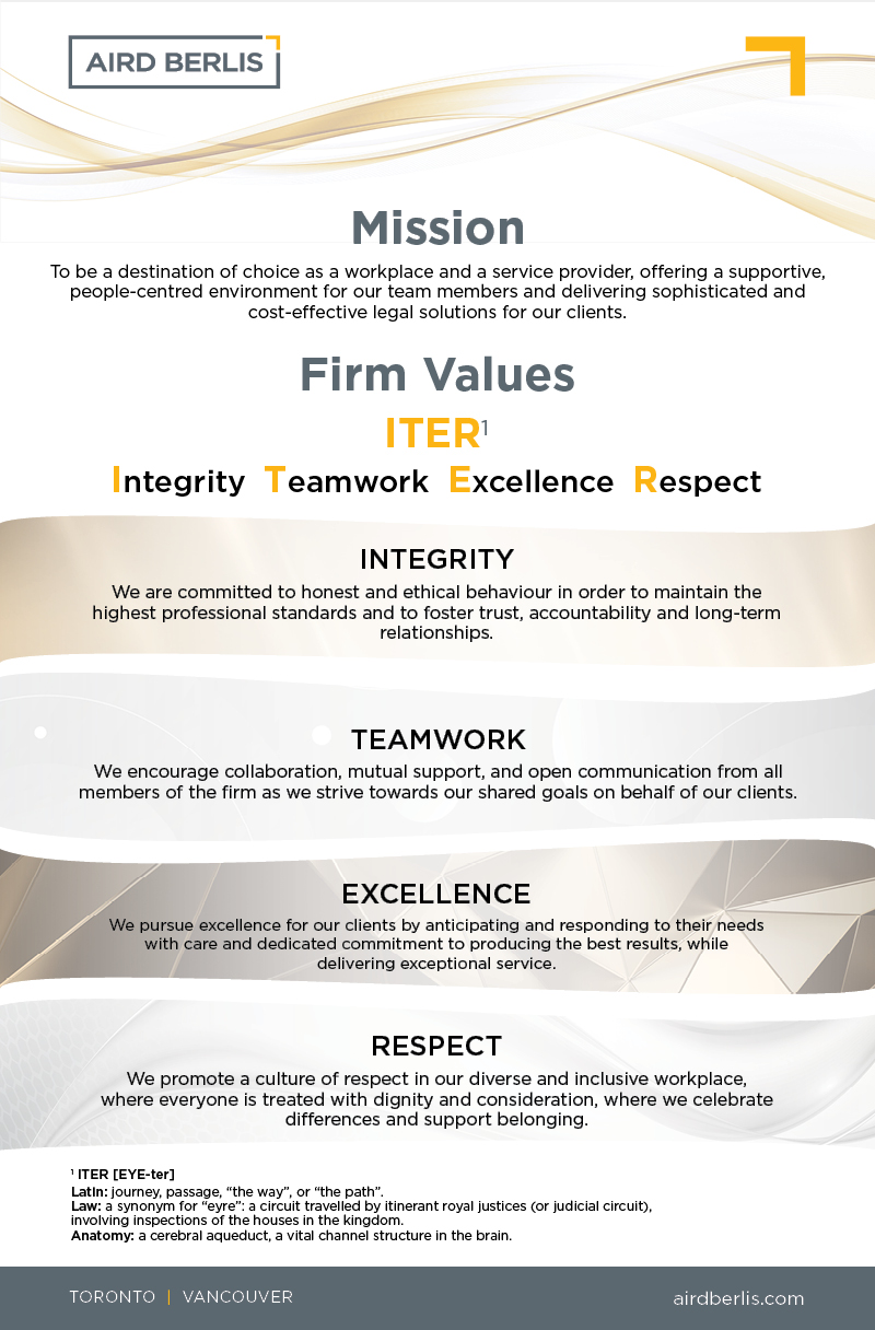Aird Berlis Firm Values Graphic